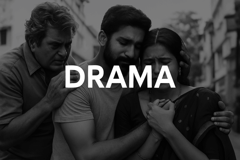 Emotional family moment in black and white — drama movie genre image